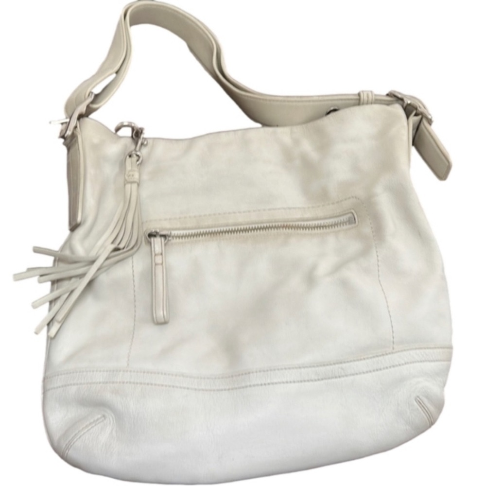 Vintage Coach Leather Off White Legacy Slim Shoulder Convertible Purse w Zipper
